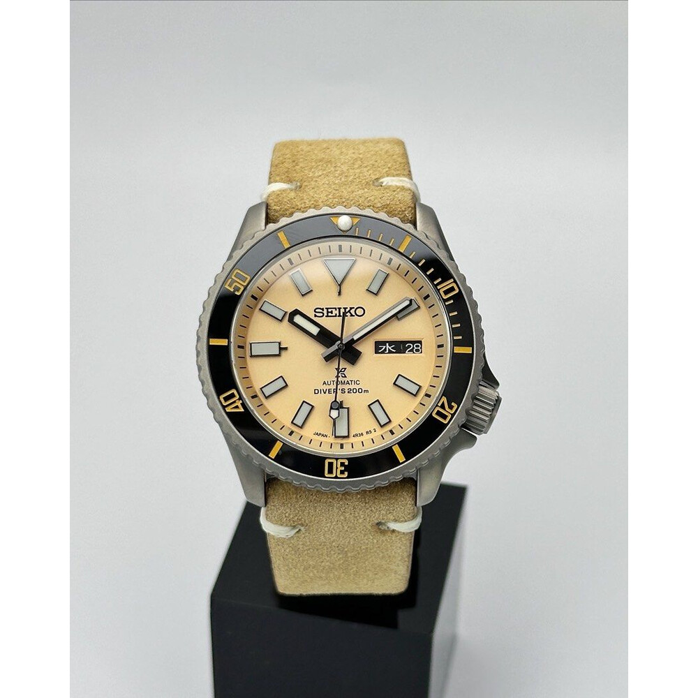 (SOLD OUT!!) Custom Seiko Mod • Salmon Prospex Titanium SKX Sapphire Glass Ceramic Bezel • 42mm